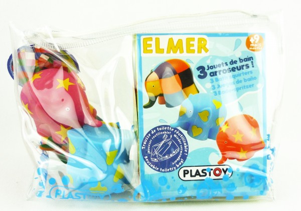 Plastoy Elmer der Elefant Badespielzeug mit 3 Figuren Badespritzer 9m+