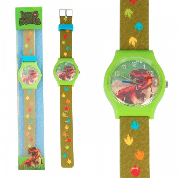 Depesche 6642 Dino World Silikon-Armbanduhr Kinderuhr Dinosaurier grün