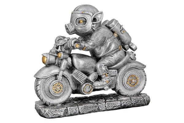 Gilde 37225 Steampunk Figur Schwein auf Motorrad ca. 23cm Dekoration