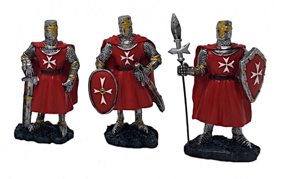 Ritter-Set 3x Figuren Rot/Weiss mit Schild, Schwert und Speer MC36131 Set B