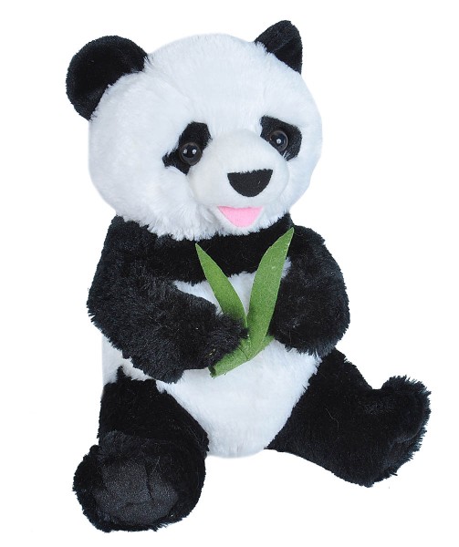Wild Republic 22282 Panda-Bär sitzend mit Bambus 25cm Plüsch Kuscheltier