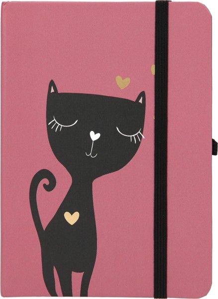 Depesche 11629_021 Notizbuch liniert Katze Miezi schwarz mit Herzen rot