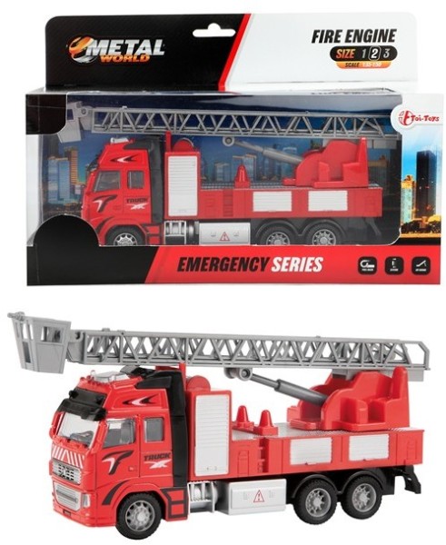 Toi-Toys 24588 METAL Feuerwehrauto Druckguss Drehleiter 1:38 Rückziehfunktion