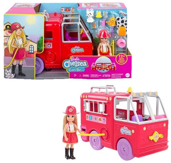 Barbie Chelsea Feuerwehrauto Fire Truck ca. 21x40 cm Spielset mit Zubehör HCK73