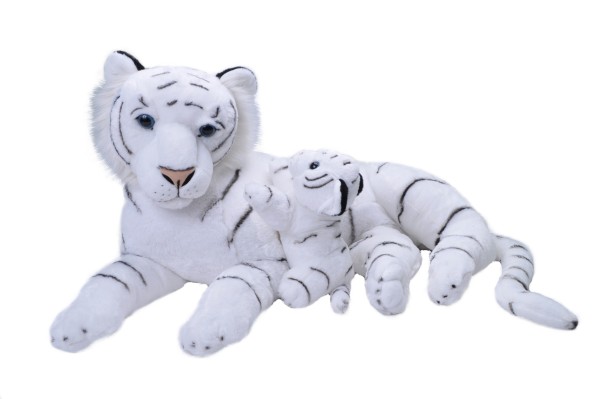Wild Republic 24101 Jumbo Weißer Tiger mit Baby ca 76cm Plüsch