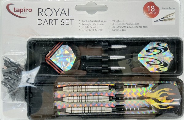 Royal Dart Set 3x 18 Gramm Pfeile inkl. Box, Flights und 30 Kunststoff-Spitzen