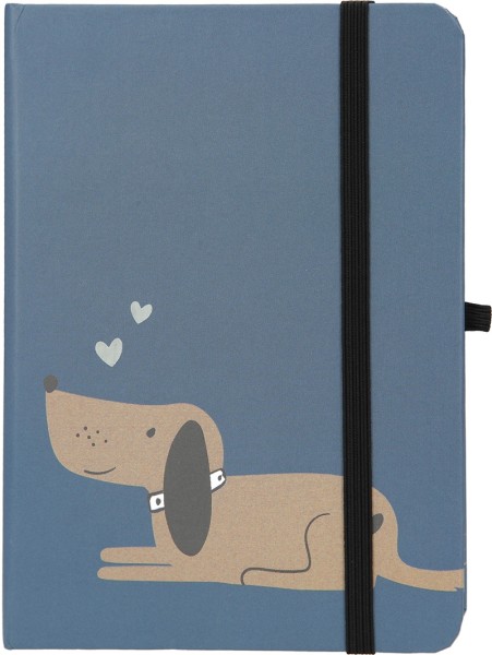 Depesche 11629_022 Notizbuch liniert Hund liegend Herzen blau