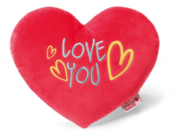 Nici 40196 Herz - Kissen mit aufgestickter Botschaft "Love You" 25cm Plüsch