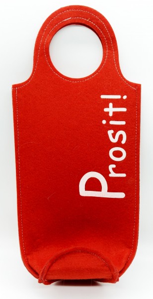 Flaschenhalter Geschenktasche aus Filz "Prosit!" Rot ca. 30cm