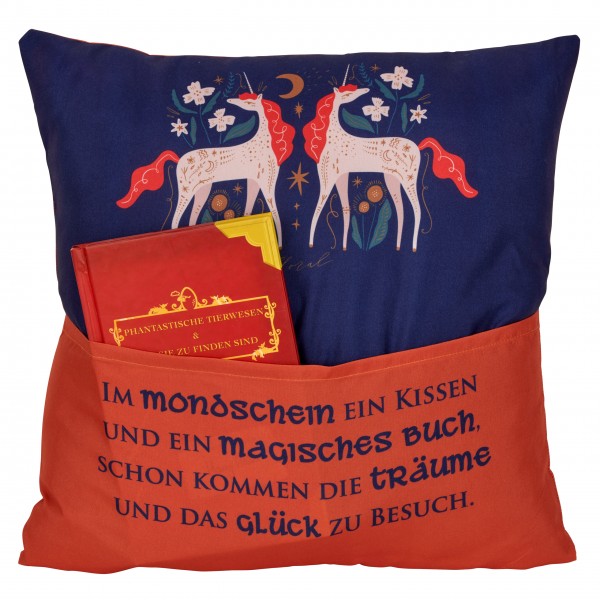 Hergo Sofahelden Kissen mit Taschen 43x43cm - Lesekissen - Mondschein 9030