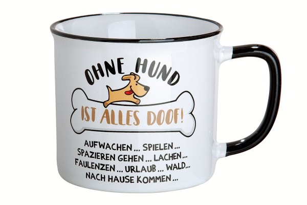 Gilde 46927 Keramik Tasse "Ohne Hund ist alles doof..." Emaille-Design ca. 390ml