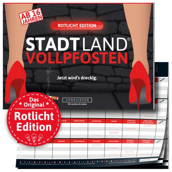 Stadt Land Vollpfosten Rotlicht Edition DinA4 Format ab 16 Jahren Reisespiel