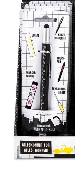 Trendhaus 830920 Werkzeug-Kugelschreiber mit 5 Tools Wasserwaage Lineal schwarz