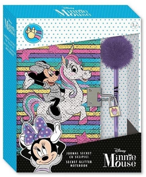 Disney Mickey Maus Secret Glitter Notebook Tagebuch mit Pailletten - Minnie Maus