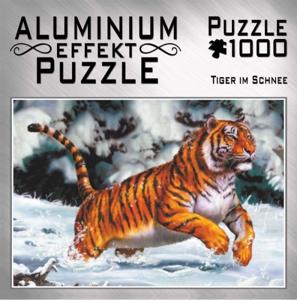 Aluminium Effekt Puzzle 1000 Teile - Tiger im Schnee ca. 69x51cm