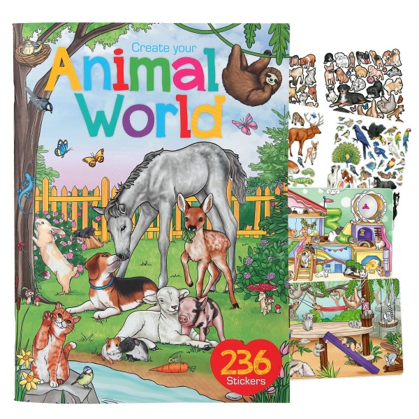 Depesche 11943 Create your Animal World Malbuch mit Stickern Tiere Tierwelt