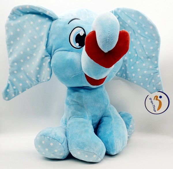 Elefant Plüsch mit Herz im Rüssel und großen Ohren ca. 40cm - Blau