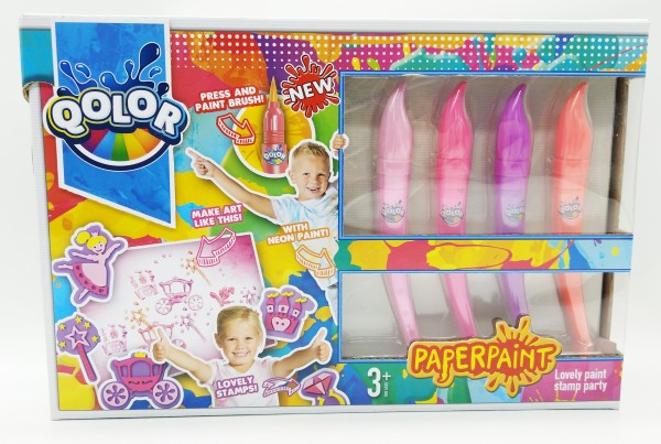Qolor Prinzessin Stempel Farbset Paperpaint mit 4 Neon-Farben und Stempel