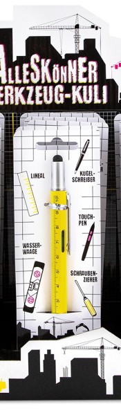 Trendhaus 830913 Werkzeug-Kugelschreiber mit 5 Tools Wasserwaage Lineal gelb