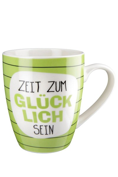 Gilde 50762 Porzellan Tasse "Zeit zum Glücklich sein" ca. 360ml grün