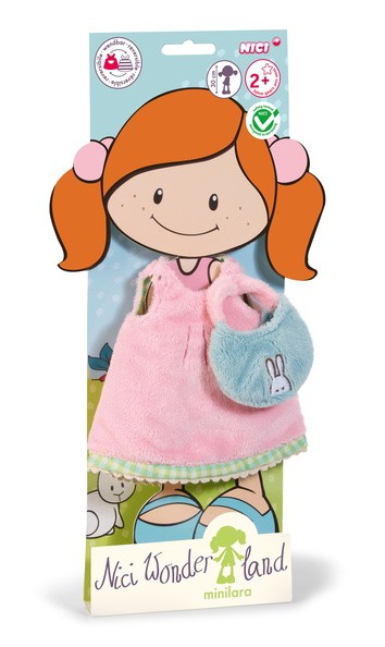 Nici 35504 Puppenkleidung Set Wonderland Minilara kurzes Kleid und Täschchen Plüsch