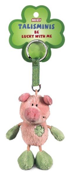 Nici 49382 Talisminis Schlüsselanhänger Schwein rosa-grün 7cm Plüsch Anhänger