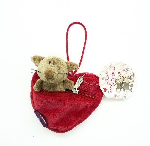 Nici 31350 lovely mouse Maus im Herztäschchen rot ca 11cm Plüsch +Aufhängeband