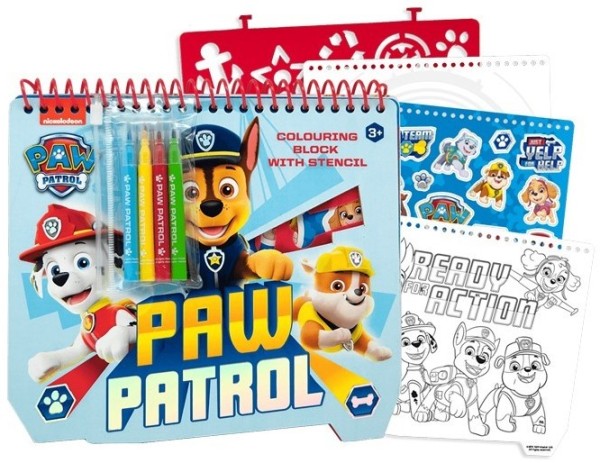 Paw Patrol Malbuch mit Aufkleber, Stiften und Schablone PW01009