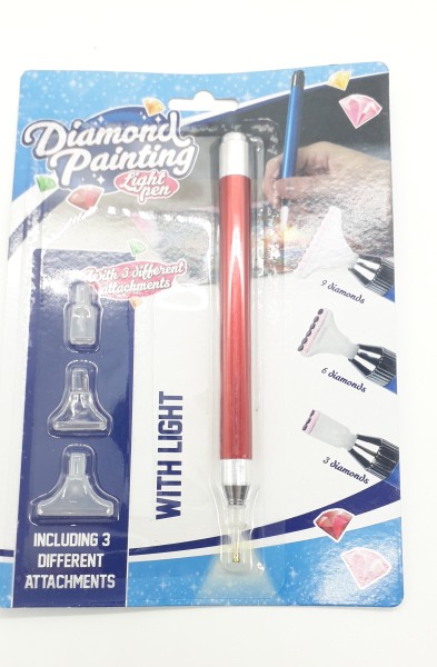 Diamond Painting Light Pen - Stift mit Beleuchtung & 3 Aufsätzen 26692Z - rot